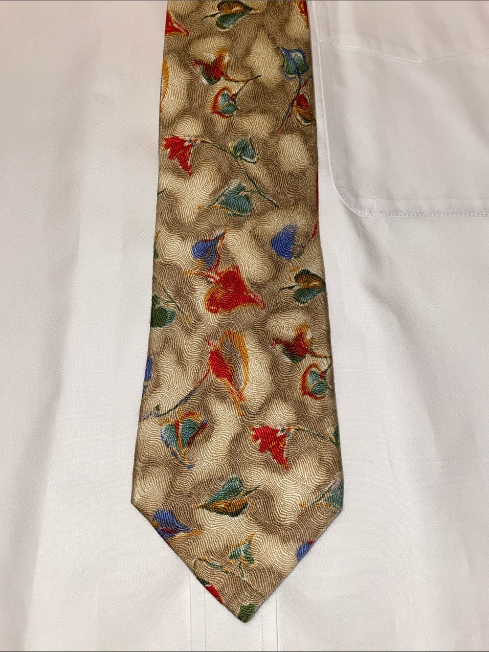 Bullock & Jones Beige Floral-Pattern Men's Silk Tie with Multicolor Petals